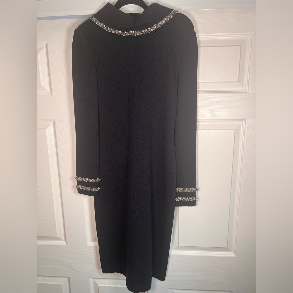 St. John Black Dress with Trim & Gold Buttons